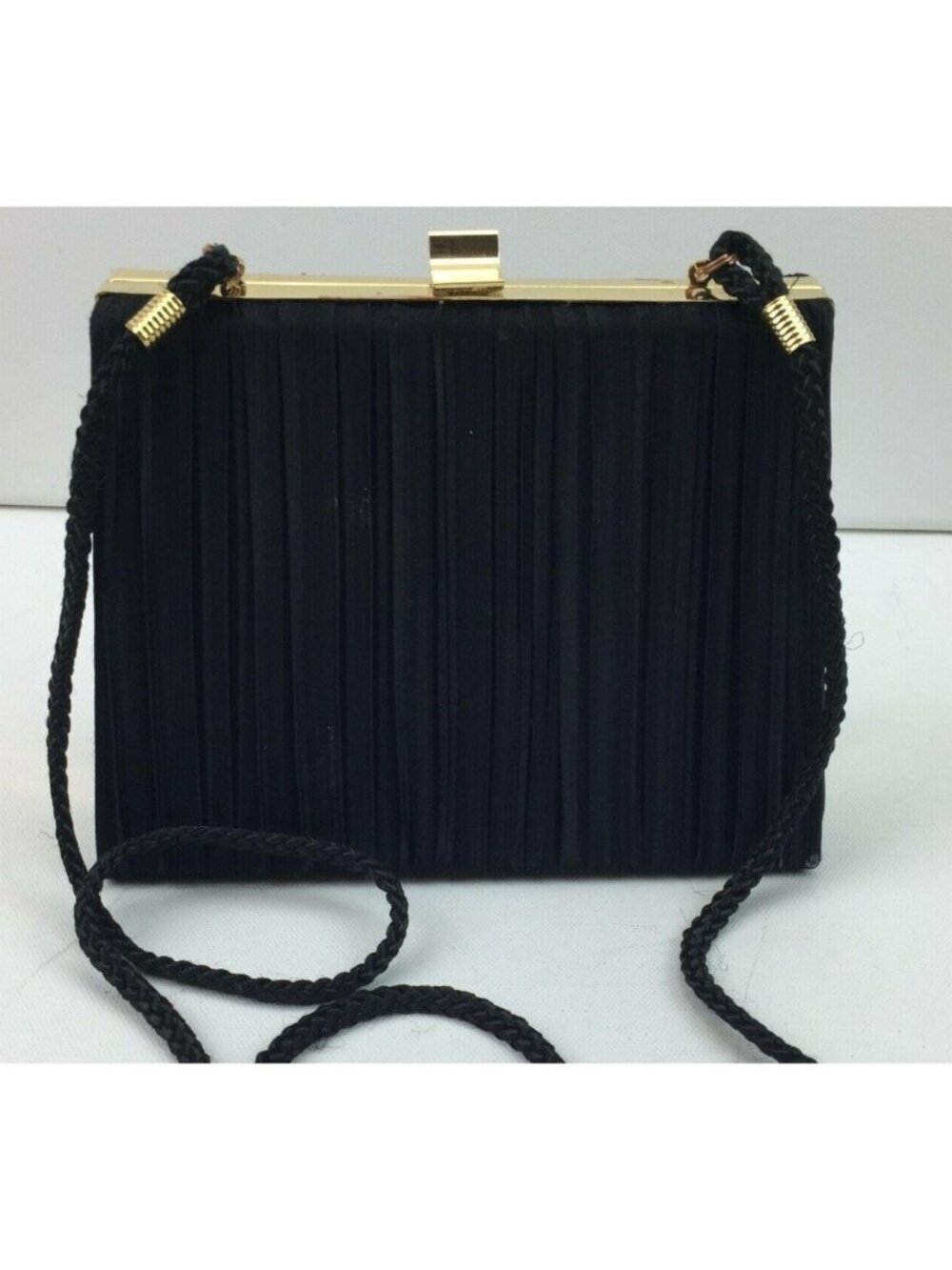 Sasha Designer Ladies Frame Shoulder Bag Prom Purse Black Satin Gold Clasp